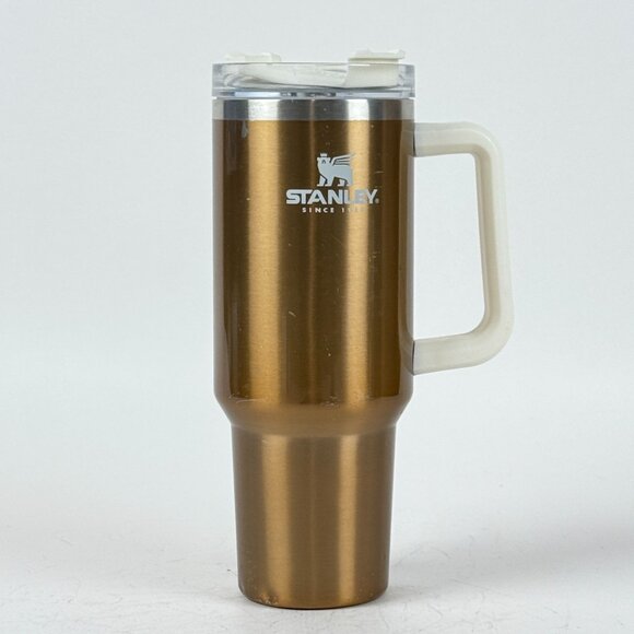 Stanley Quencher Stainless Steel 40 oz Travel Mug Bronze Gold White with Handle - Picture 1 of 10